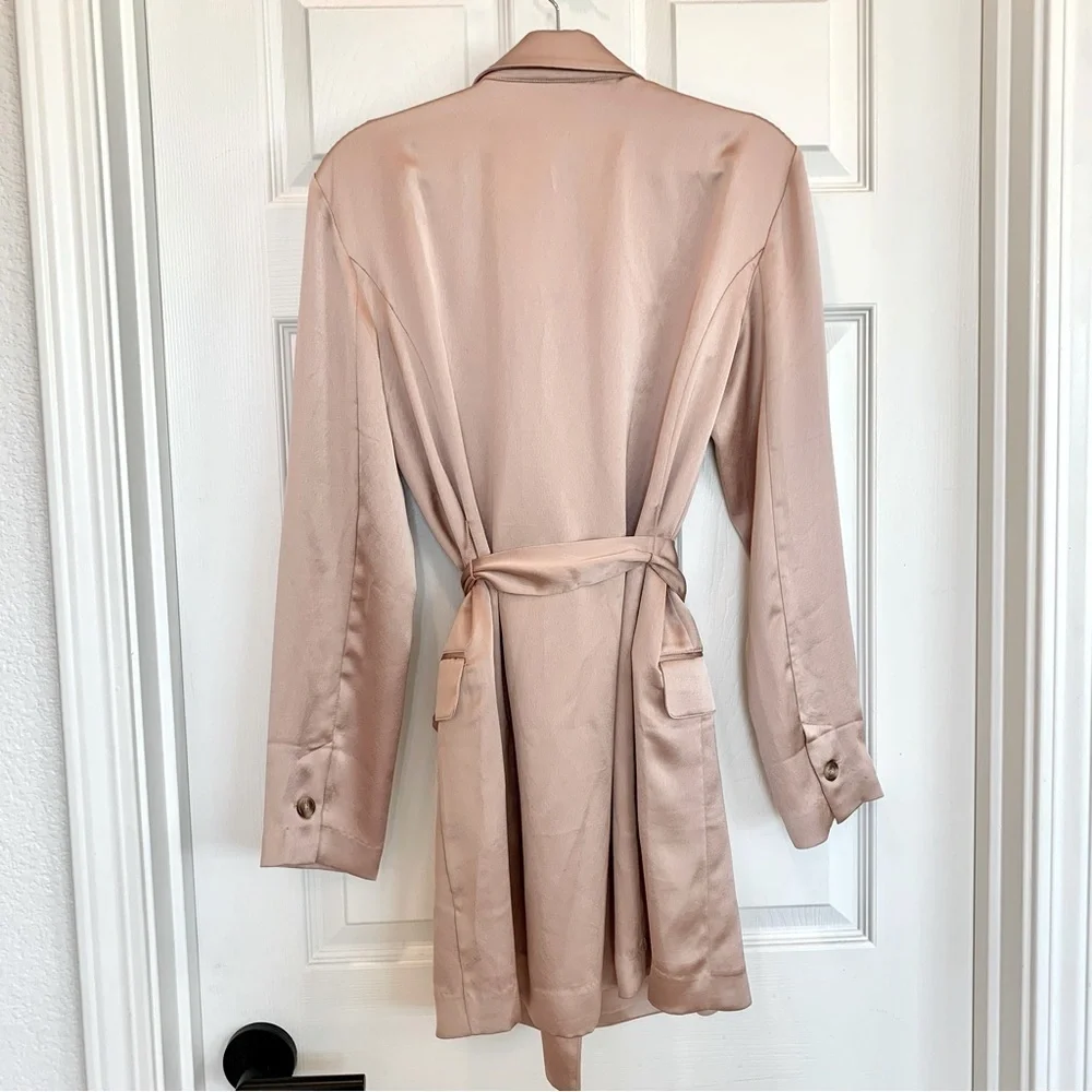 🌙 VS Beige Satin Double-Breasted Jacket Trench Coat Lingerie Robe Style Dress